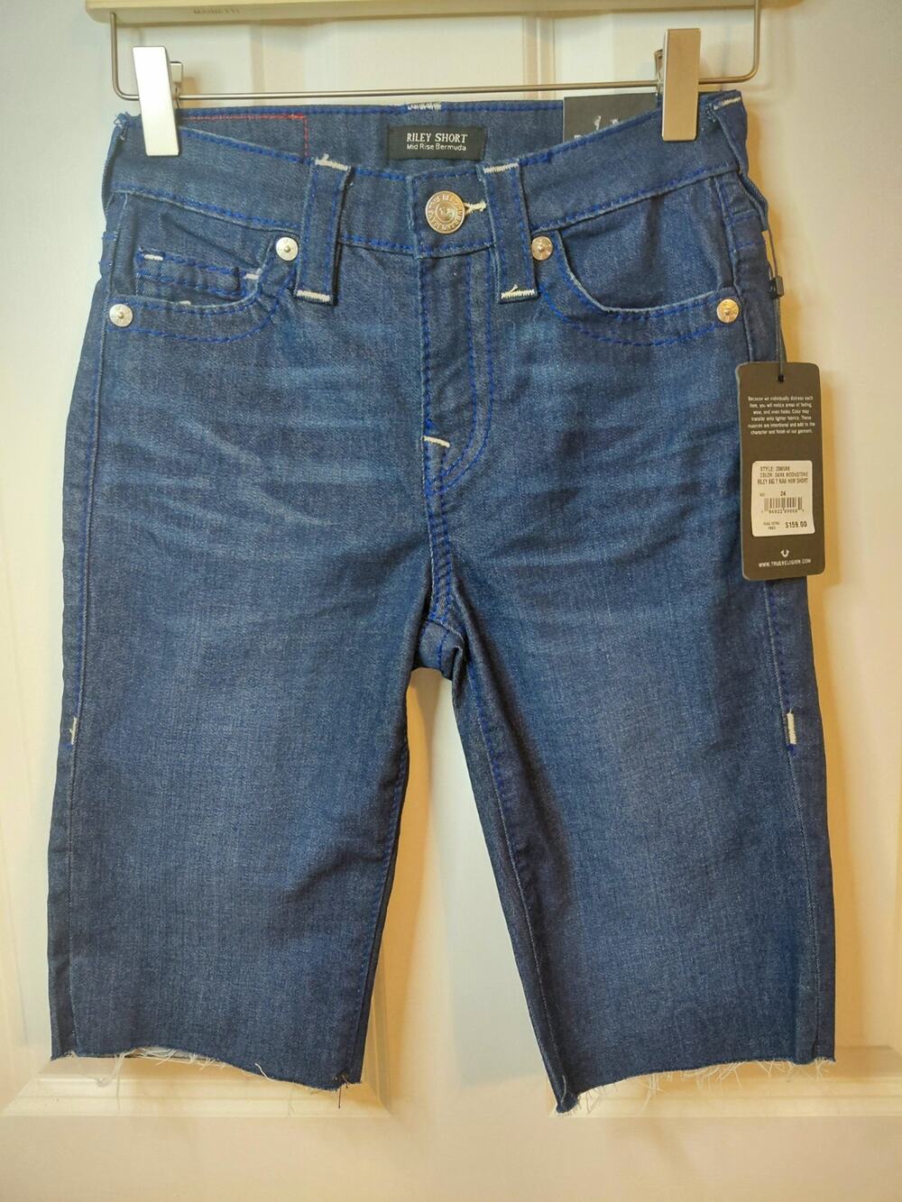 True Religion Riley Big T Mid Rise Bermuda Shorts NWT Women's Size 24 Dark Wash